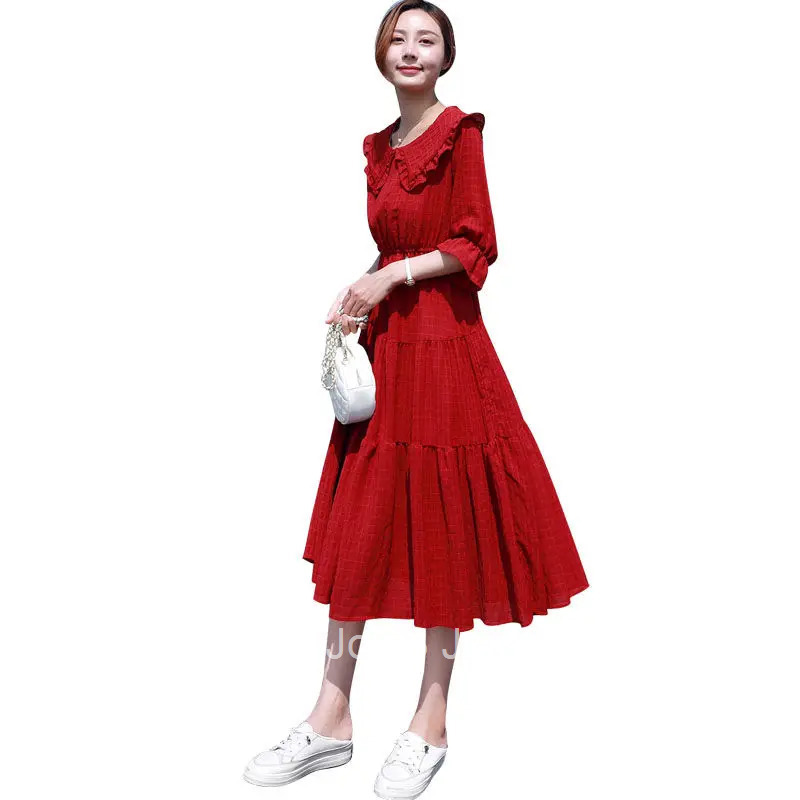 Midi Fashion Elegant Puff Sleeve Summer Light Dress Aesthetic Tunics Vintage Casual Korean Womens Dresses Chiffon Loose