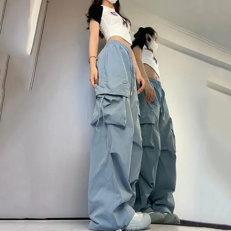 Y2K Women Cargo Pants High Waist Big Pocket Drawstring Loose Streetwear Fashion Baggy Pant Casual Sweatpant Vintage Trousers 250806