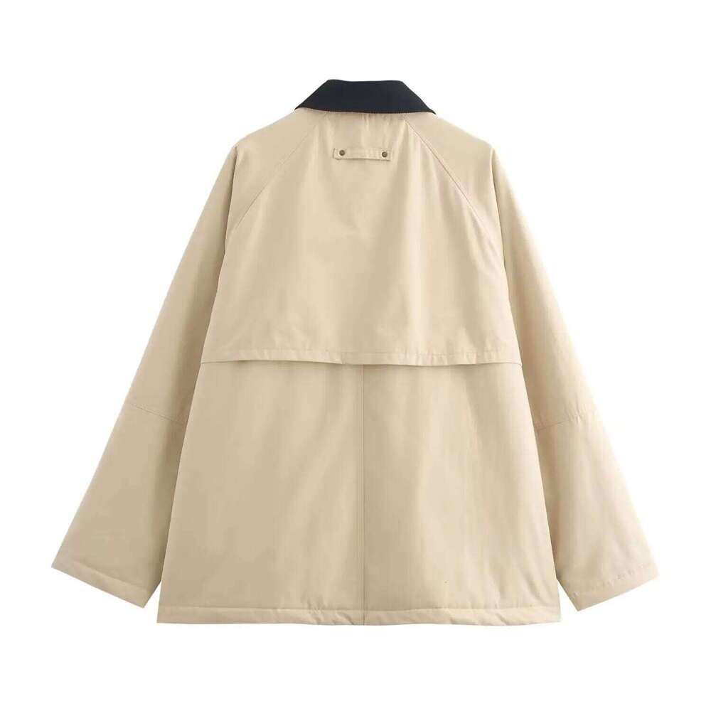 Designer Clothing 2025 TRAF Autumn And Winter New Fashion Corduroy Collar Cotton-Padded Jacket Chic Large Pocket Loose Coat Outerwear