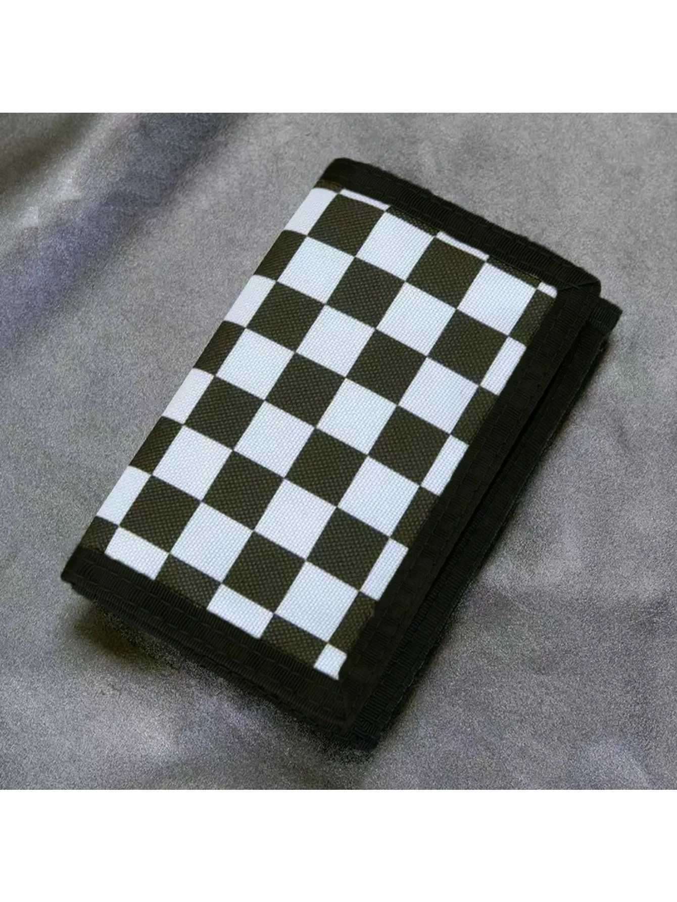 Boy and Girl Checkered Print Fold Over Small Wallet Pocket Wallet Small Purse ID Window Tri-Fold Men Wallet Mini Thin LightweightXJ250806