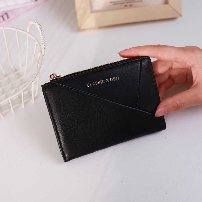 New Women's Ins Style Simple Elegant Short Wallet Diagonal Design Multiple Card Slots Coin Purse for Women