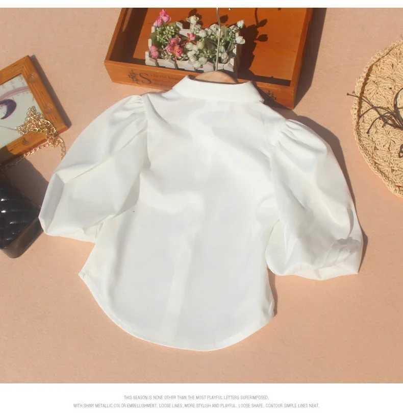 Korean Children Nine Point Sleeves White Blouses Toddler Girl Puff Sleeve Top Chiffon Summer Turn-down Collar Teen School Shirt X250806