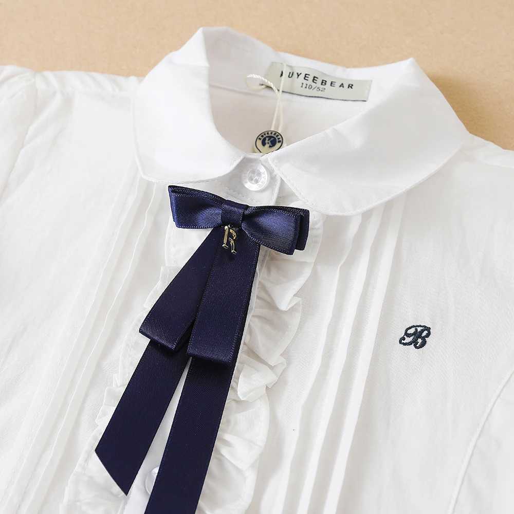 Girls Blouse Shirts Summer Short Sleeve Cotton Lovely Bow Casual White Tops For 10-12 Years Childrens Clothing X250806