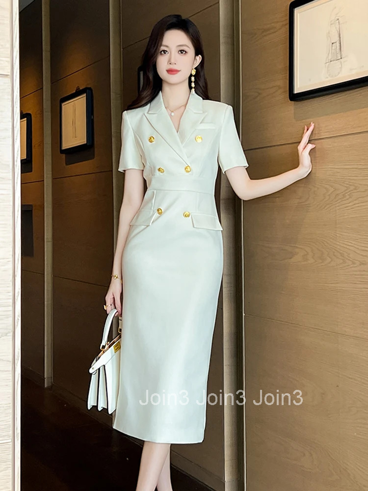 Elegant Office Lady Classic Business Formal Pencil Dress Women Clothes Blazer Commute Short Sleeve High Waist Slim Midi Vestidos