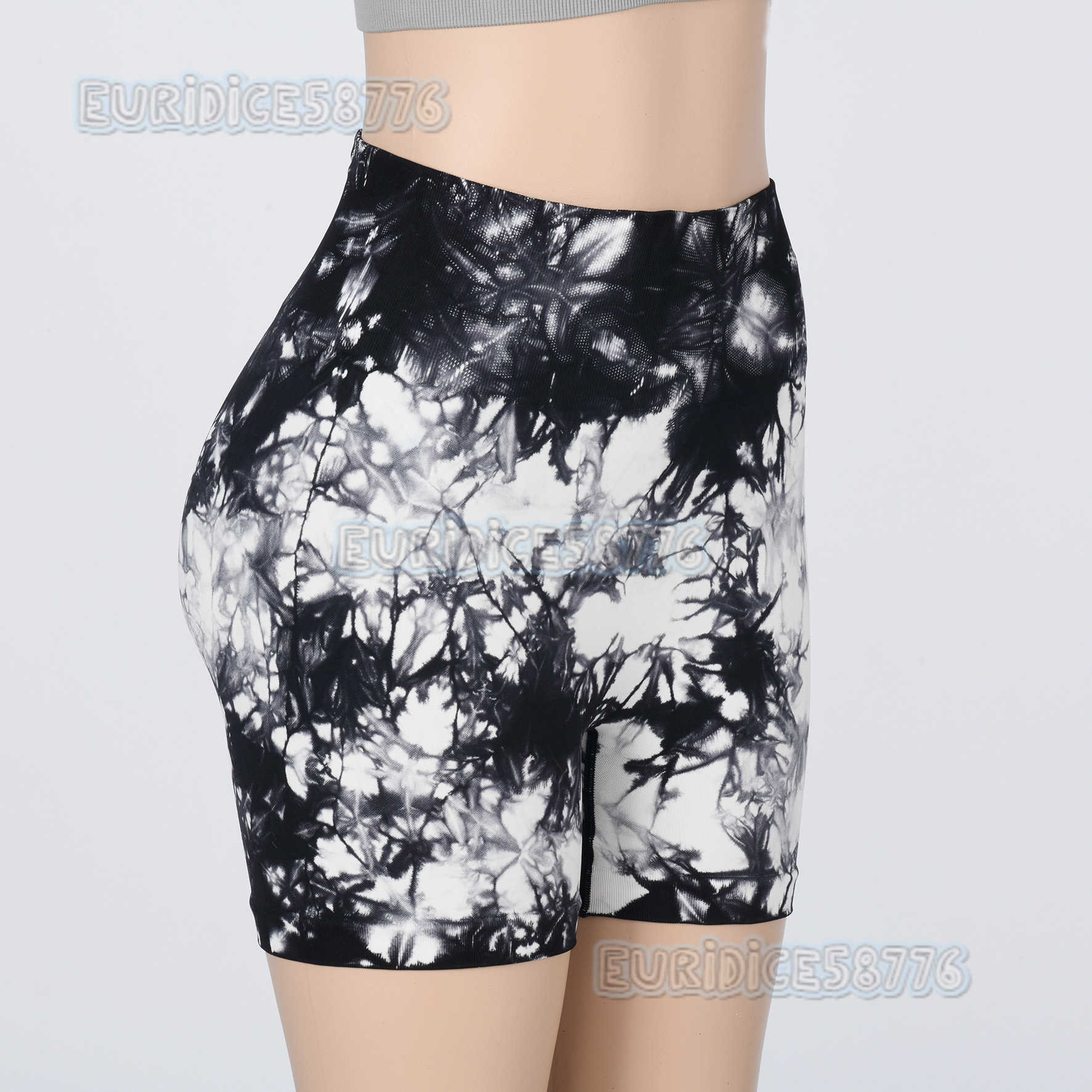 Seamless Peach Yoga Tight Shorts for Women Tie-dye Printed High Waist Hip-lifting Sports Running Fitness Shorts H250806