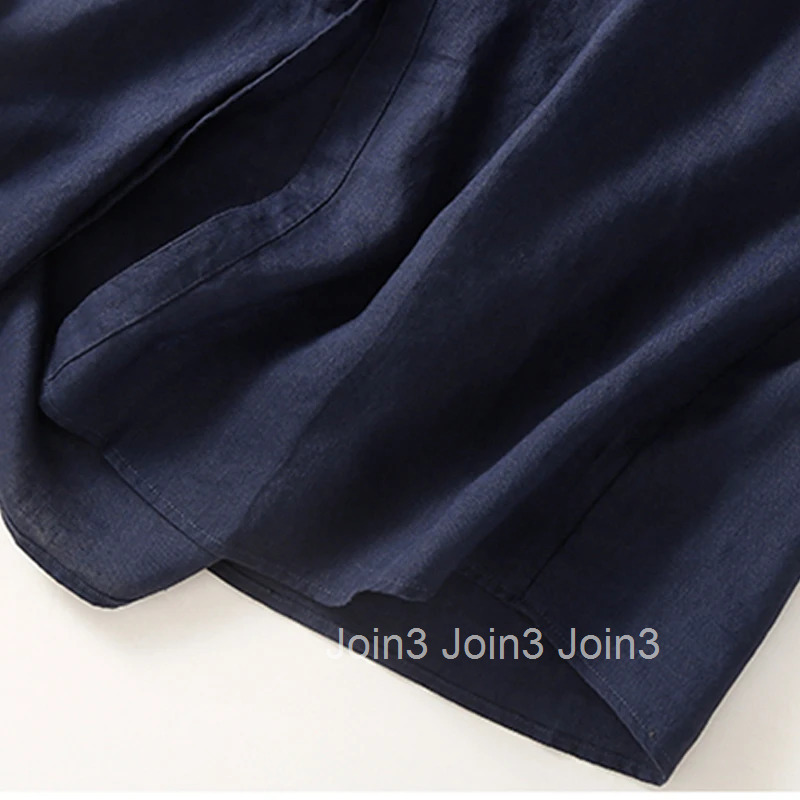 Women Long Dress Navy Blue Loose Casual Long Sleeve Cotton Linen Shirt Dress Autumn Oversize Elegant Office Lady T012