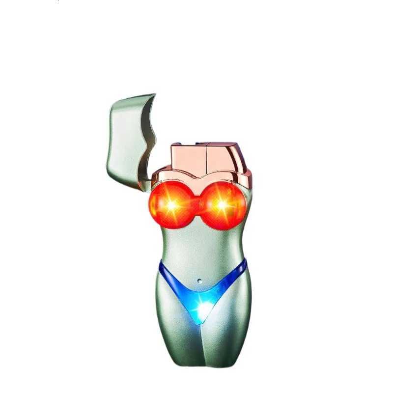 Fashionable Glowing Bikini Beauty Lighter Windproof Straight Blue Flame Inflatable Lighter Smoking Gadgets For Men Gifts Z250806