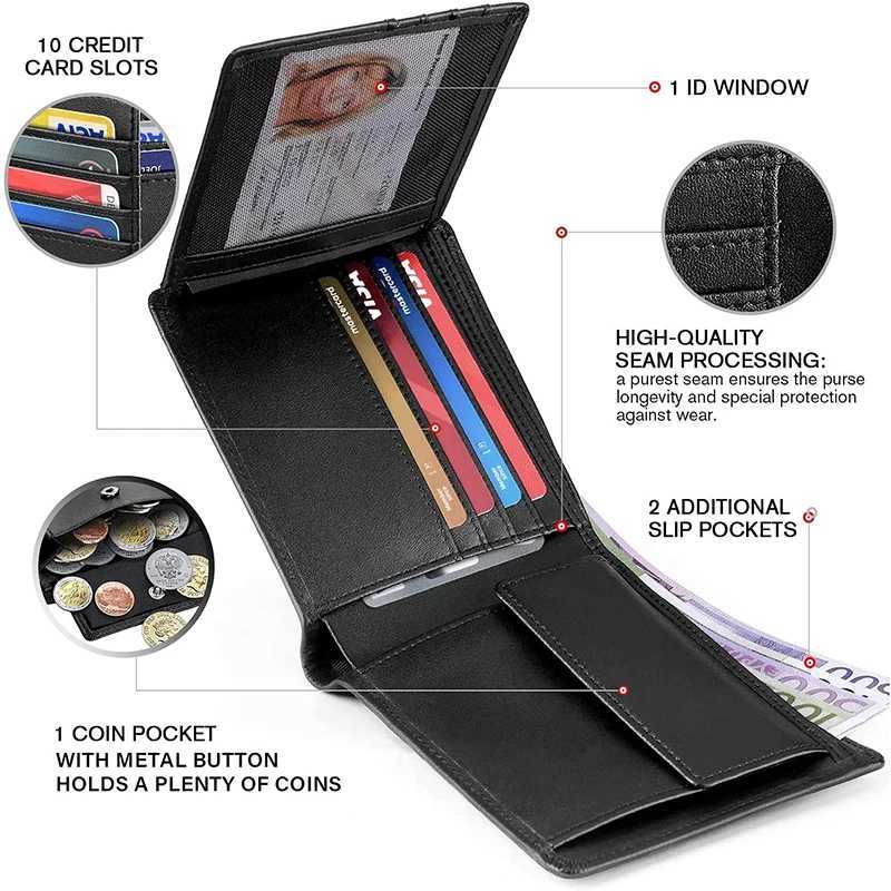 YATBEST Mens Wallet Three Fold Large Capacity 100% Genuine Leather RFID Anti Theft Brush With Coin Pocket Minimalist Money Bag XJ250806