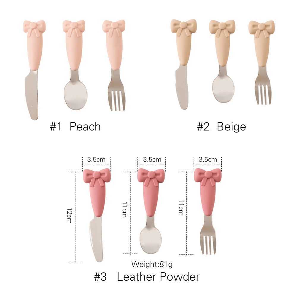 Baby Tableware Set BPA Free Silicone Bow Dish Tie Bowl Fork Food Plate Stainless Spoon Non-slip Tableware Newborn Feeding Tool X2508061