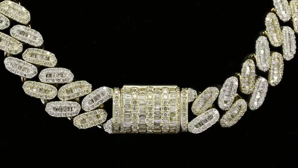 15MM Fully Iced Out Baguette Cut Moissanite Diamond Cuban Link Chain For Men Hip Hop Style VVS Clarity 925 Sterling Sliver