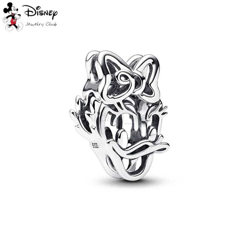 Disney Miniso Disney DIY Openwork Mickey Mouse and Donald Duck Magic Mirror Charm Beads Fit Original Silver Bracelet Women Jewelry Gift W250806