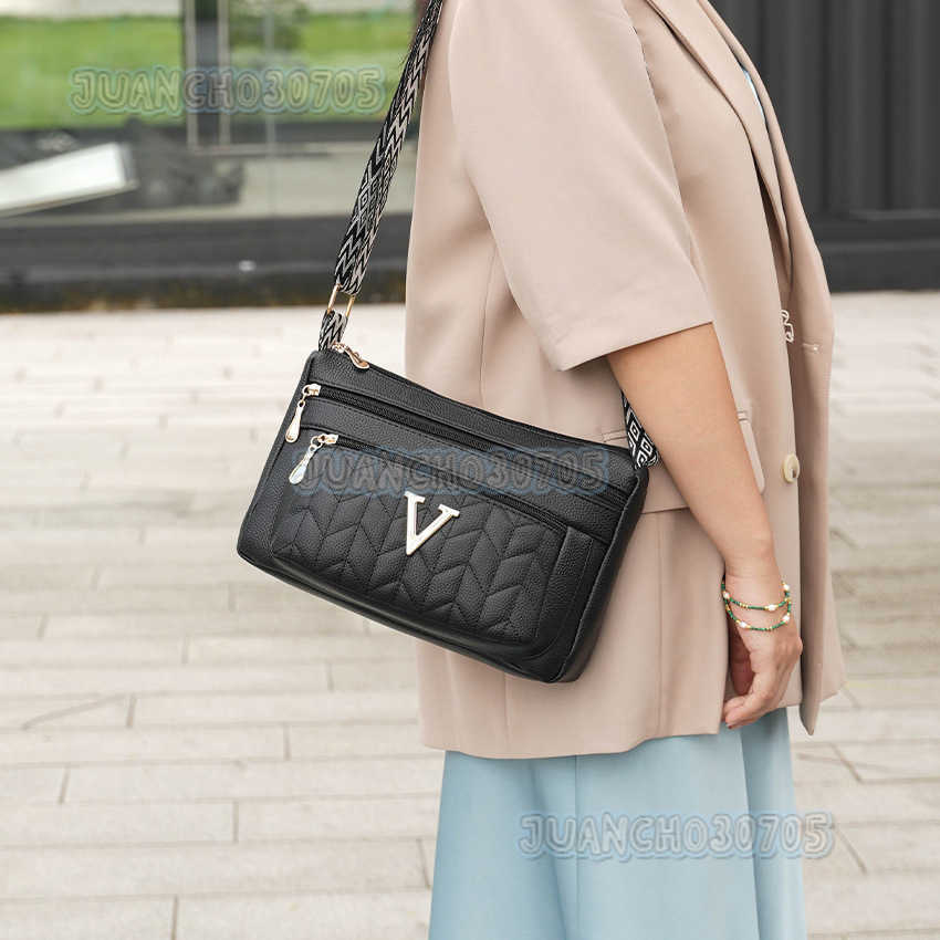 Multi-layer Zipper Shoulder Bag for Women Large Capacity Crossbody Bag Middle-aged Bag Soft Leather Fashion Tote Bag H250806