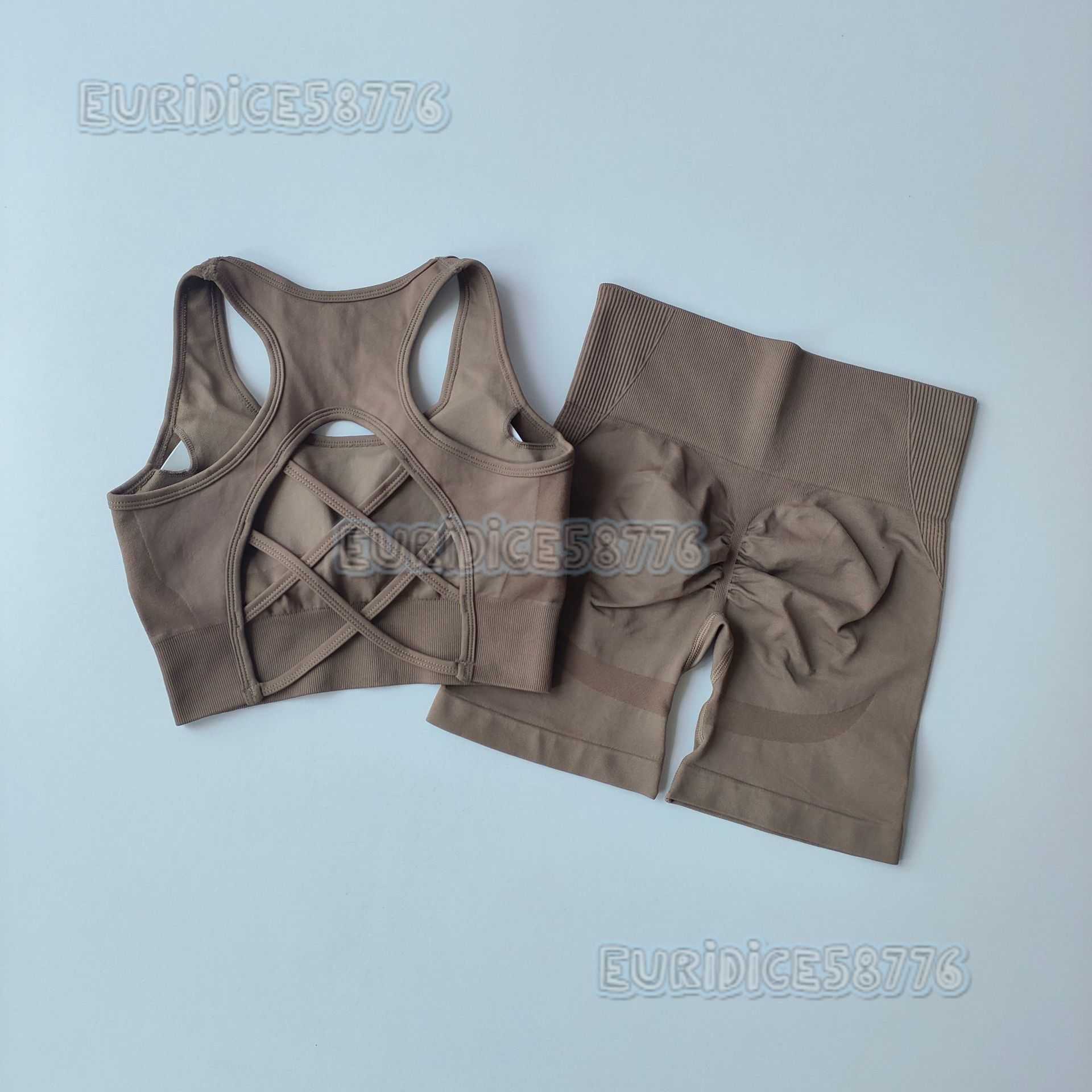 New Seamless Yoga Set Bra Shorts Two-piece Set Fitness Suit Outdoor Running Quick-drying Sportswear Women H250806