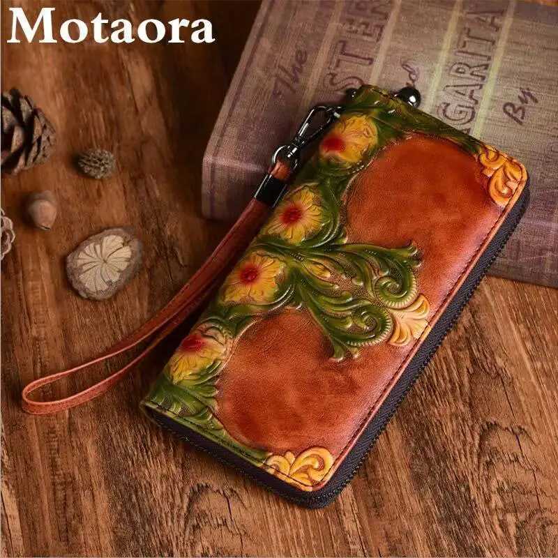 MOTAORA Womens Leather Wallet Long Clutch Purse Vintage Embossed Handmade Luxury Bags with Multi Card Slots Zipper Pocket GiftXJ250806