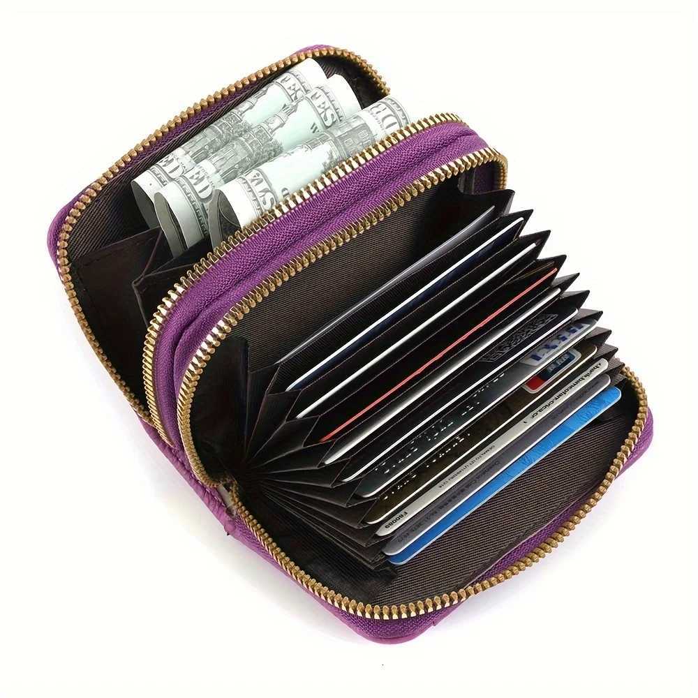 Womens Leather Holder Double Zipper with ID Window and Coin Purse - Securely Store and Organize Your Cards with Large CapacityXJ250806