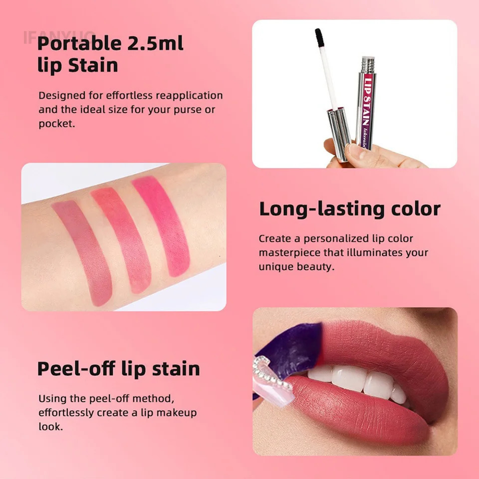Silver Tube Peel Off Tattoo Lipgloss Waterproof Liquid Matte Lip Tint RosePink Tear-off Lip Stain Non Stick Cup Quick Dry Makeup 250805