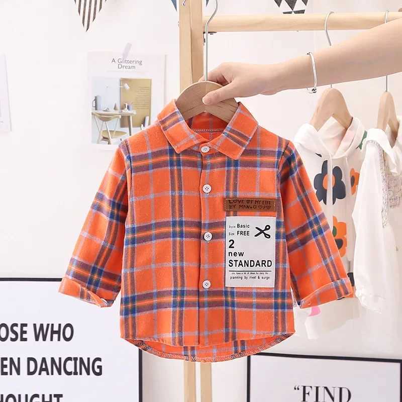 2025 Spring Boys Plaid Shirts Kids Long Sleeve Cotton Clothes Costume Baby Girl School Blouse Red Top Tee Shirts Outfit 18M-7Y X250806