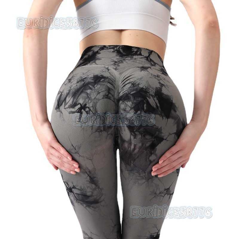 High Waisted Tie Dyed Hip Lifting Quick Drying Fitness Pants for Running Breathable Peaches Hip Lifting Compression Training 9-inch Yoga Pants H250806
