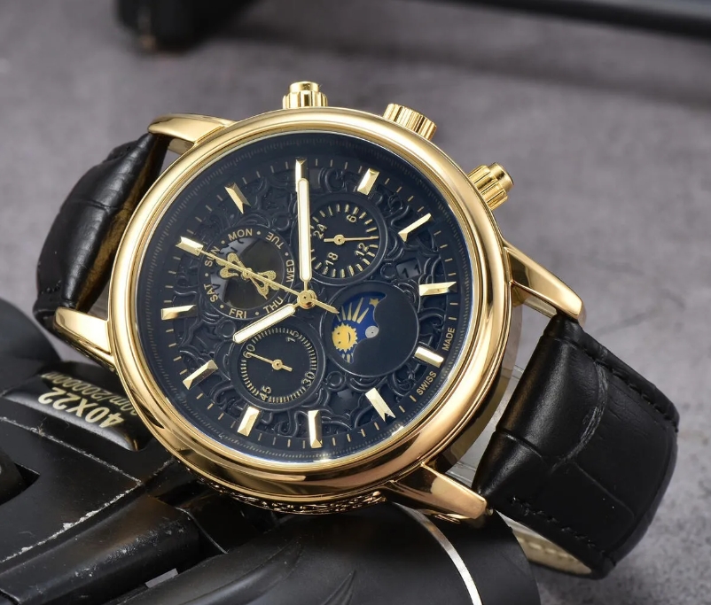 Patekedn High Quality Watch Man Watch Philipedn Mens Quartz Movement Fully functional Fashion Business Leisure Stainless Steel Leather Strap famous Watches Gifts