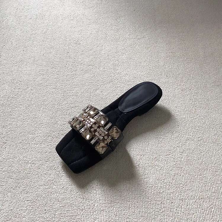 French Style Rhinestone New One-Strap Women's Fashion Outdoor Comfortable Low-Heel Elegant Sandals