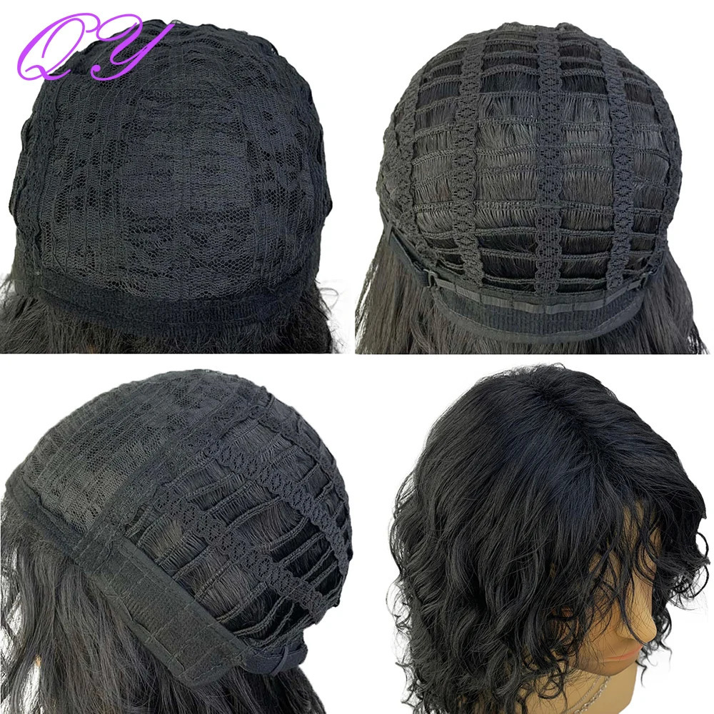 Synthetic Men Wig Natural Curly Dark Brown Color Male Wig With Bangs Water Wave Daily or Cosplay Adjustable Man Hair Wig 250805