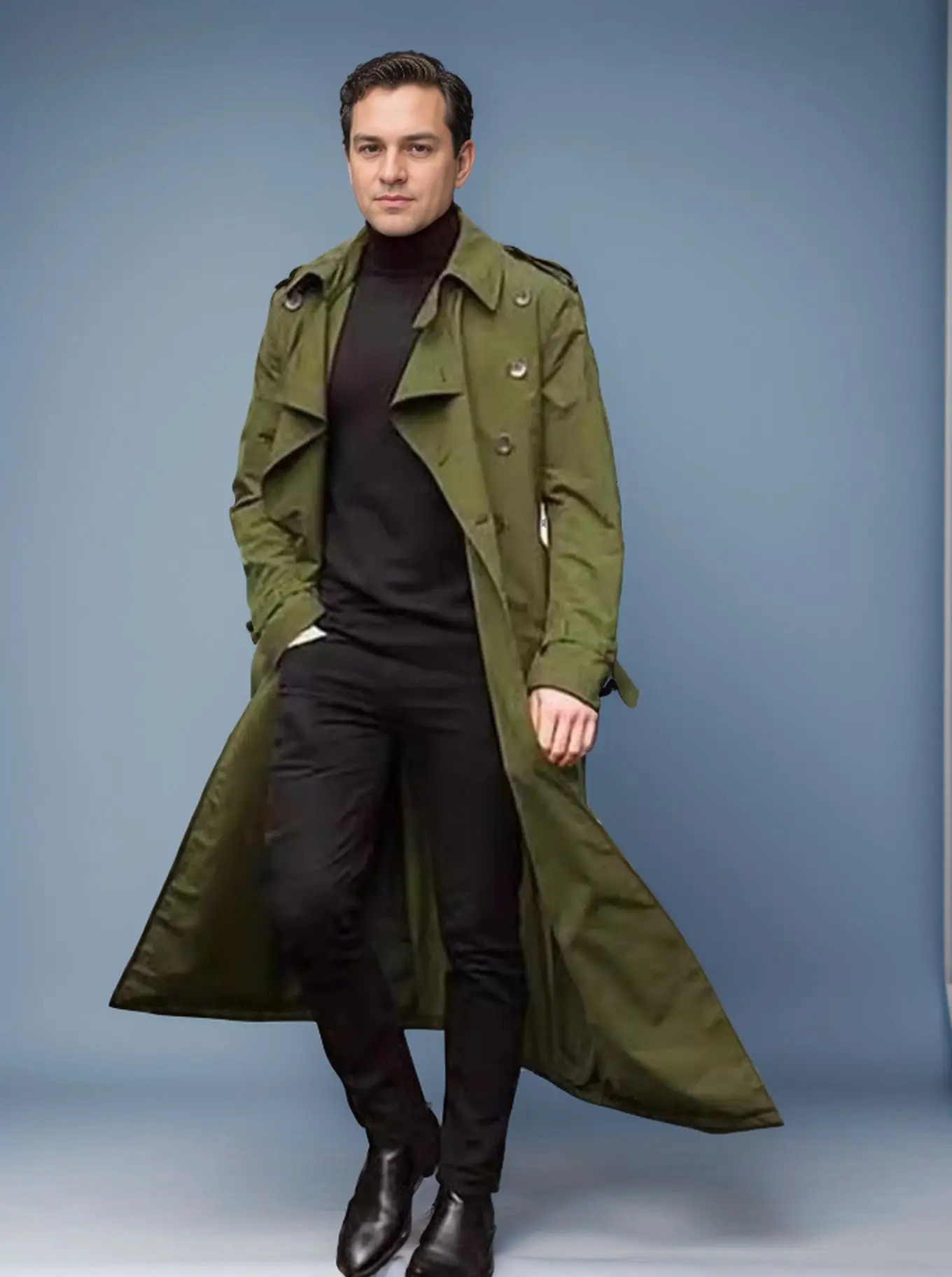 Men Trench Turn Down Collar Long Coat Button Jackets Full Sleeve Casual Solid Coats Straight Pocket Male High Street 250805