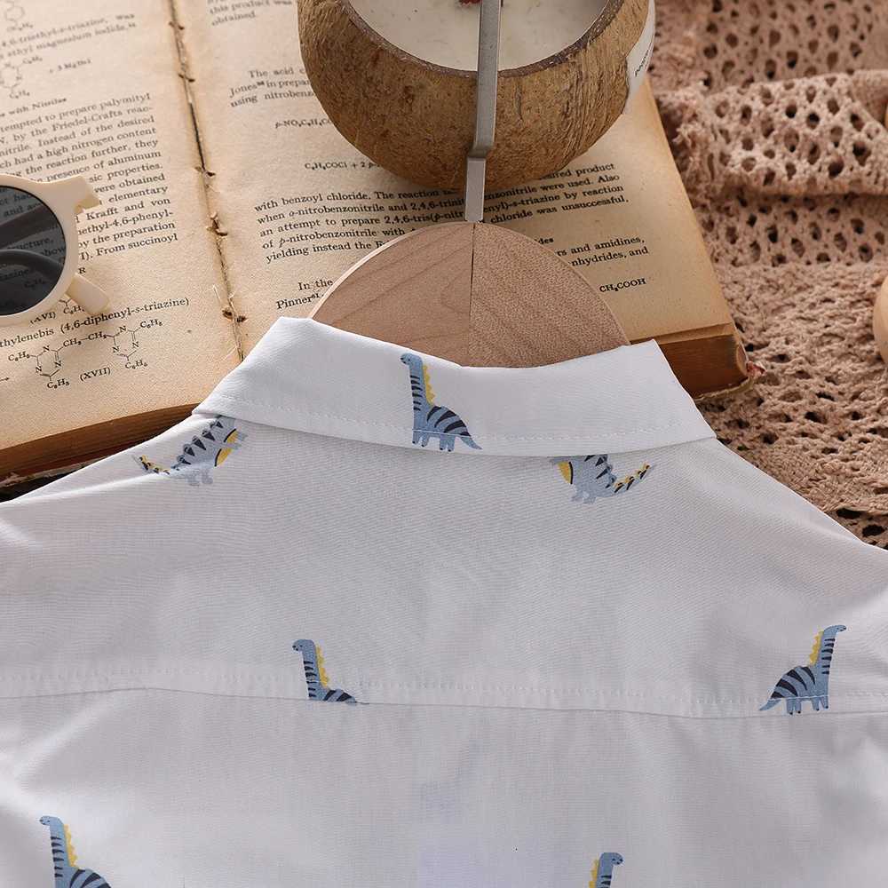 Boys Clothes White Cotton Long Sleeve Dinosaur Patterned Shirt for Toddler Boys Casual Top for Kids Aged 3-6 X250806