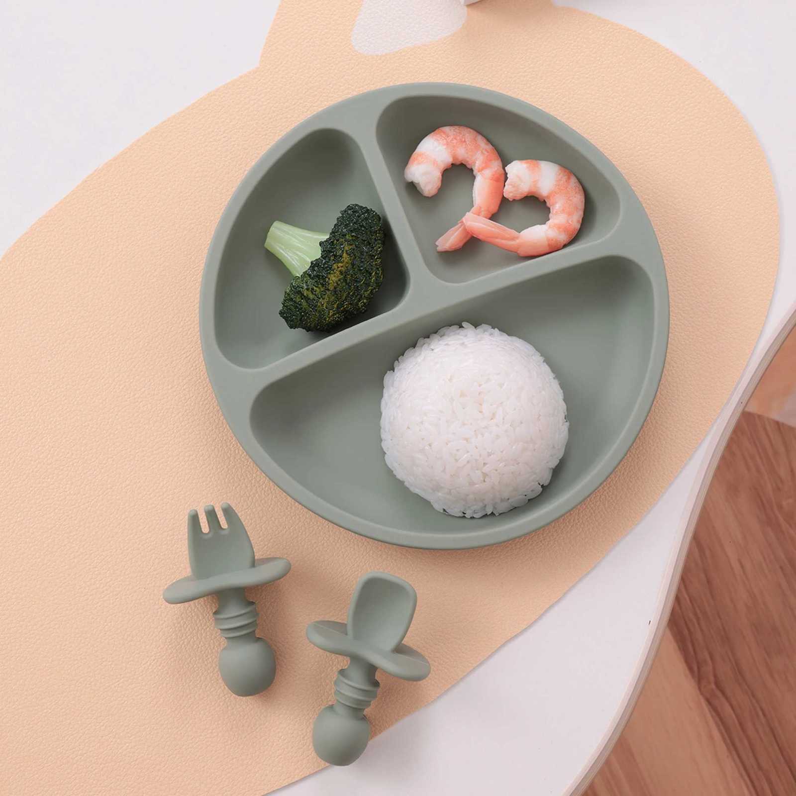 3PCS BPA Free Silicone Baby Plate Set Spoon Fork Suction Smile Face Dish Toddler Kids Feeding Supplies Tableware Easy Clean X250806