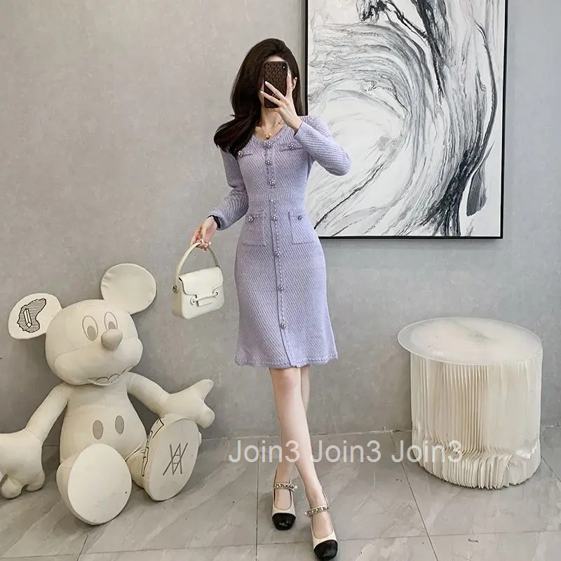 French Small Fragrant Knit Dress Women Autumn Winter New Temperament Elegant Vestidos Slim Fit Sweater Bodycon Skirt