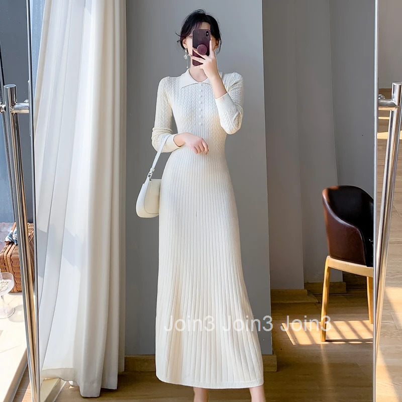 New Autumn Winter Sweater Dress Women Purple White Or Black Buttons High Waist A Line Elegant Knitted Dresses Female