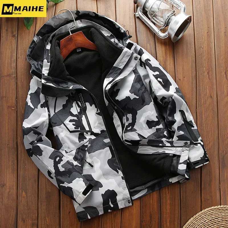 2 in 1 Winter Warm Jacket Sportswear Ski Camping Coat Softshell Waterproof Outdoor Jacket Men Windbreaker Climbing Hiking Coats W250806