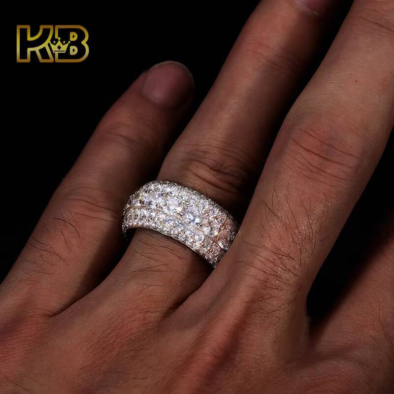 VVS Moissanite Cuban Link Ring for Men | 925 Sterling Silver Gold Plated Iced Out Hip Hop Diamond Band
