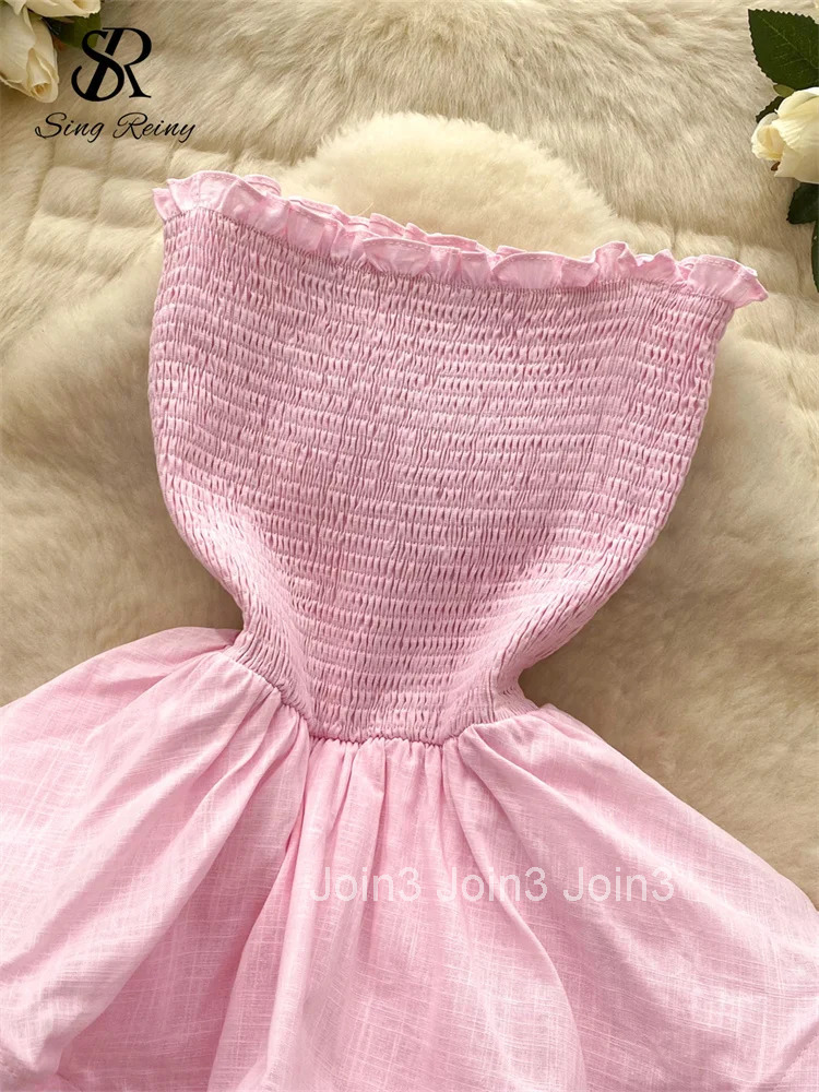 Strapless Ruffles Ball Gown Dress Ladies Sleeveless Elastic Slim Fit Backless Dress Fashion Birthday Party Sundress