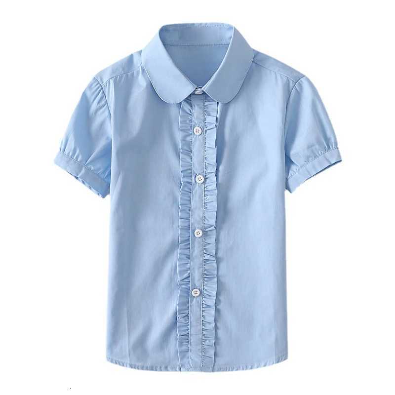 Summer Kids Blue Shirts for Girls School Uniform White Blouses Short Sleeve Preppy Cotton Children Clothing Dresses 6 8 10 14 Y X250806