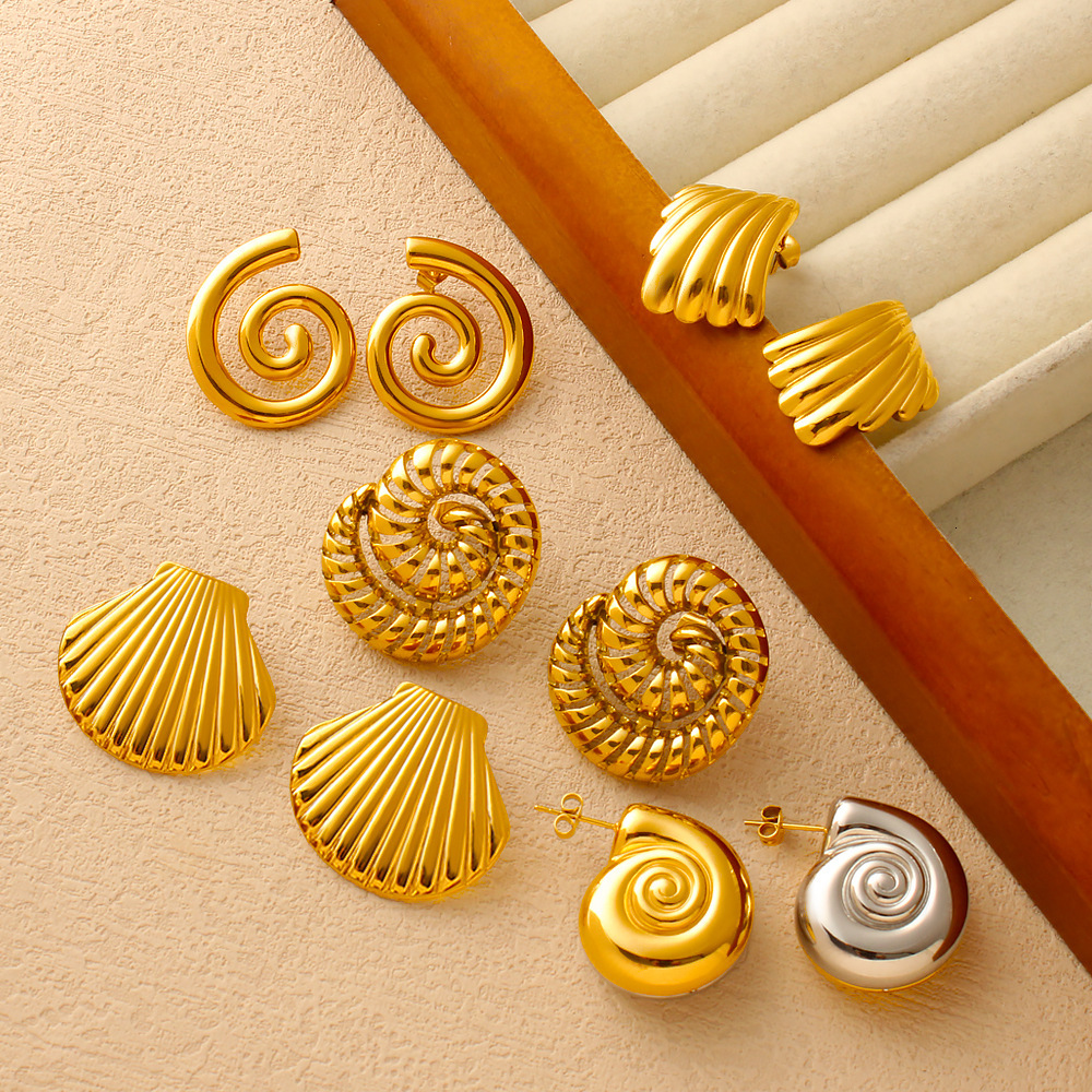 Free Shipping Designer Luxury Jewelry Beach Vacation Starfish Conch Earrings 18k Gold Stainless Steel Summer Fashion Studs Ocean Style Ear Accessories