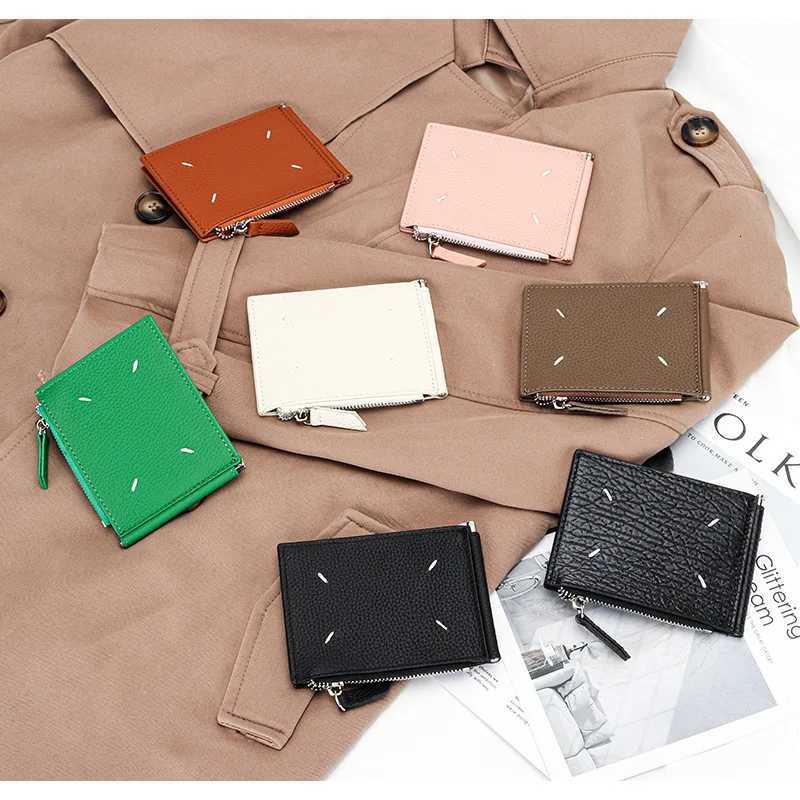2025 New Genuine Leather Dollar Clip Wallet Ultra Thin Bifold Unisex Card Holder Fashion Zip Cowhide Coin Purse for Men WomenXJ250806