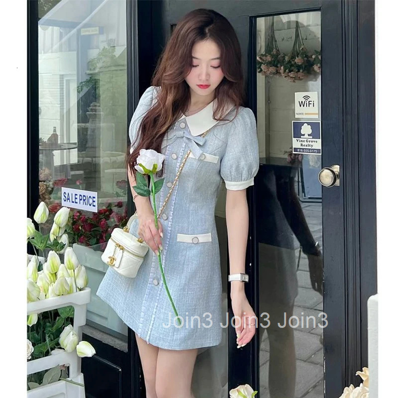 MEXZT Vintage Sweet Dress Women Elegant Bow A Line Mini Dresses Office Lady Summer Korean High Waist Slim Casual Chic Vestidos
