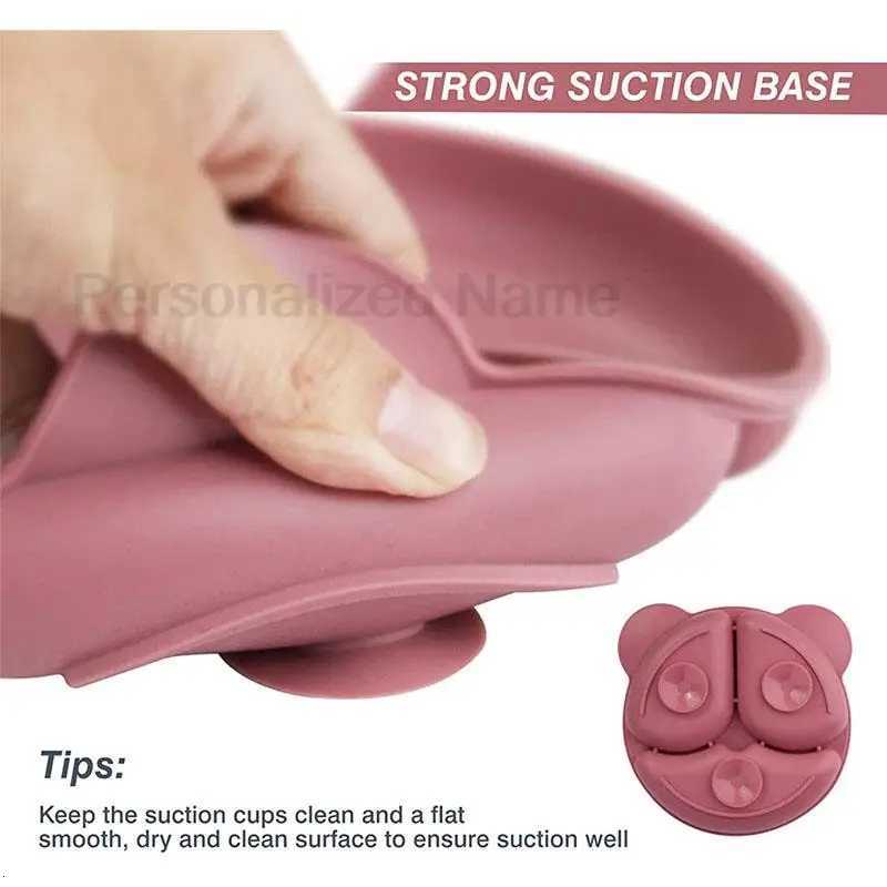 Baby Silicone Sucker Bowl Childrens Dishes Bear Face Plate Kids Tableware Set Personalized Name Feeding Plates BPA Free X250806