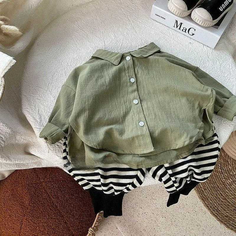 Korean Version Soft Pure Cotton Baby Boy and Girl Loose Wide Collar Shirt for Childrens Spring New 2024 Shirt X250806