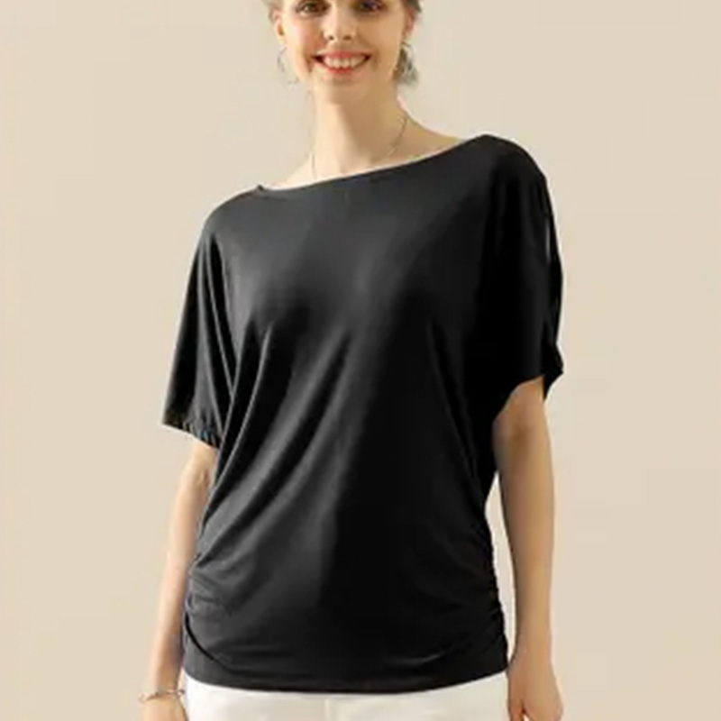 Oversized dolman short-sleeved boat neck T-shirt Fashionable, comfortable and simple CWTTS051