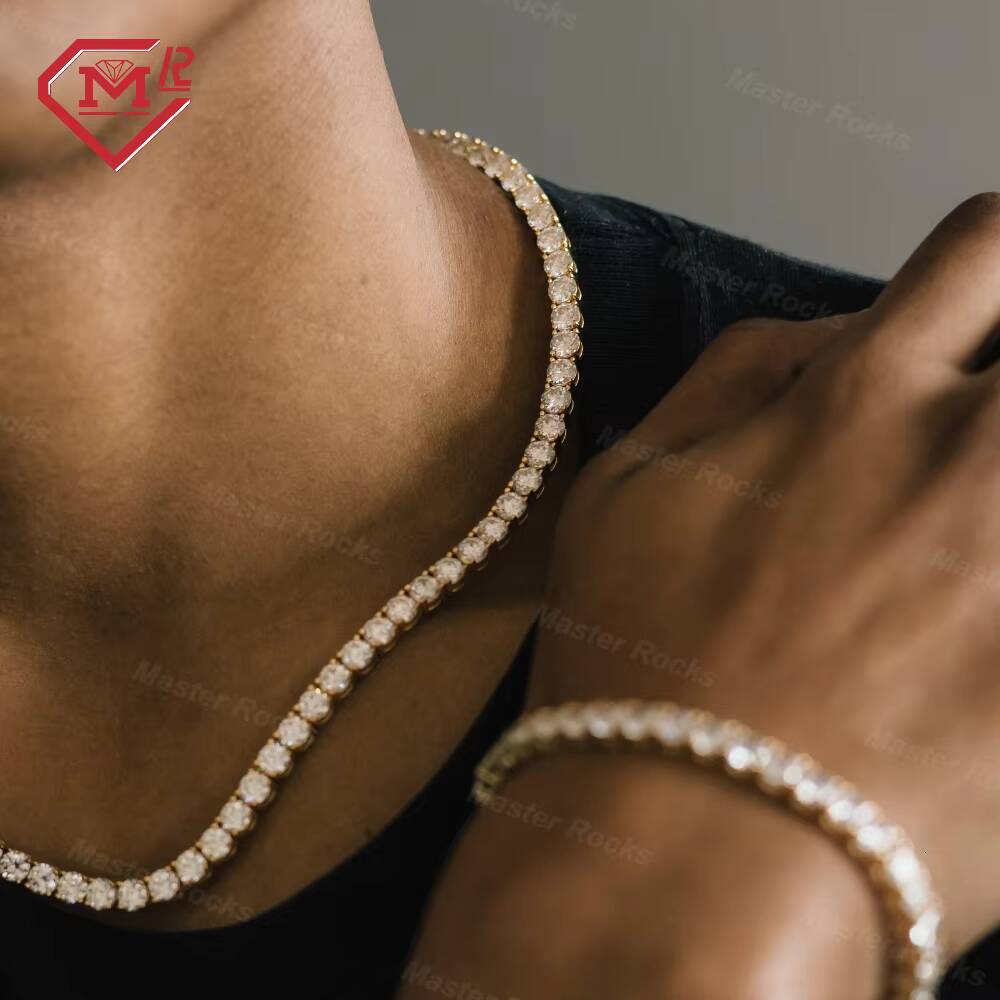 Custom 925 Sterling Silver 5mm Diamond Necklace Men Jewelry Hip Hop Moissanite Tennis Chain