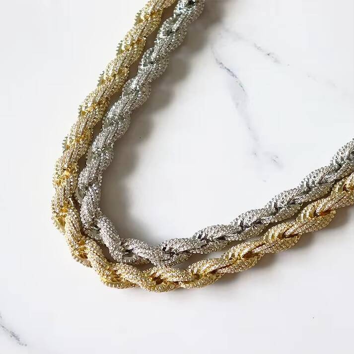 VVS Moissanite Diamond Iced Out Rope Chain Hip Hop Gold Plated Rope Chain Fashion Jewelry 8mm Silver 925 Rope Chain