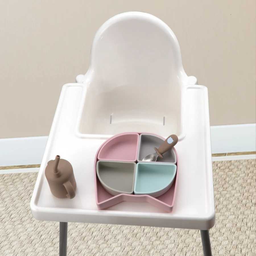 2024 New Baby Tableware Cat Plate Four-compartment Small Bowl Waterproof Soft Silicone Cartoon Cat Suction Plate Custom Free X250806
