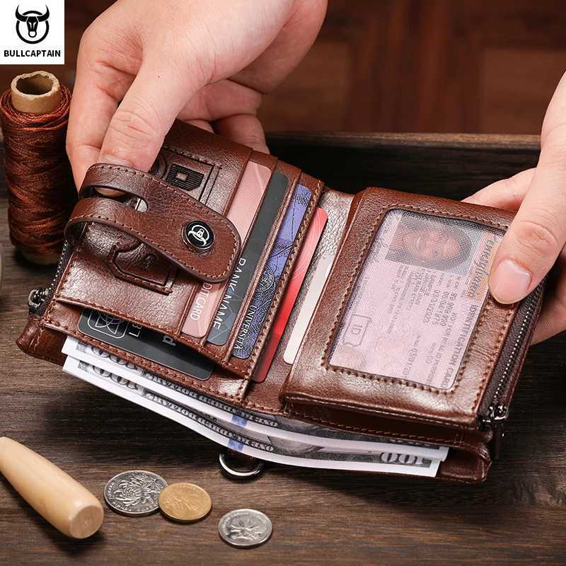 Bullcaptain Mens Genuine Leather Wallet Business Retro Snap Wallet Multifunctional RFID Anti-theft Zipper Multi-card Coin Purse XJ250806