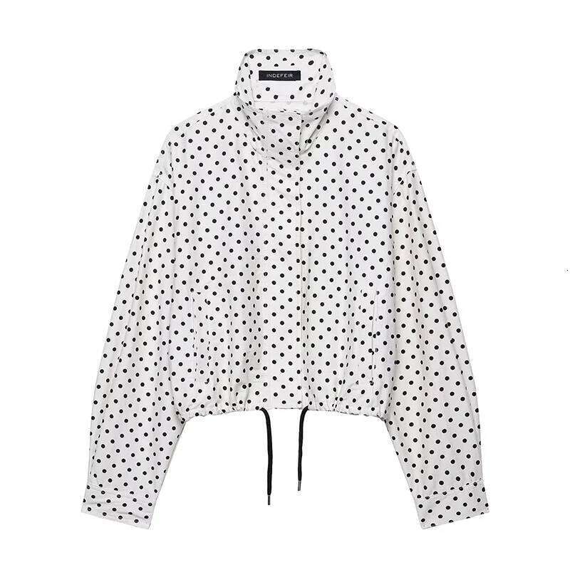 hoodie Polka Dot Print Short Coats Women's High Street Long Sleeve Jackets for Women Elegant Office Ladies Casual Outerwear jacket