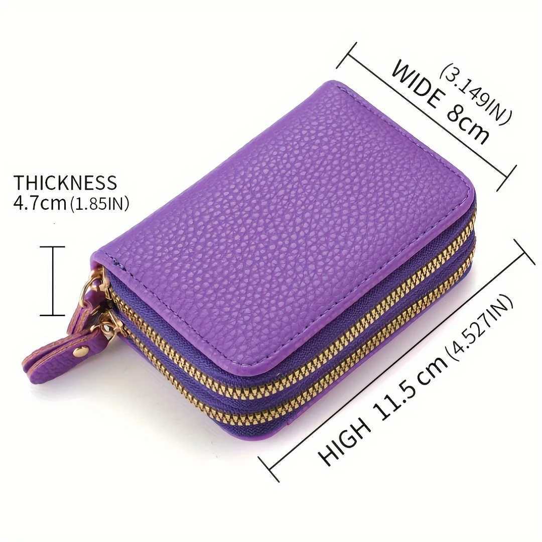 Womens Leather Holder Double Zipper with ID Window and Coin Purse - Securely Store and Organize Your Cards with Large CapacityXJ250806