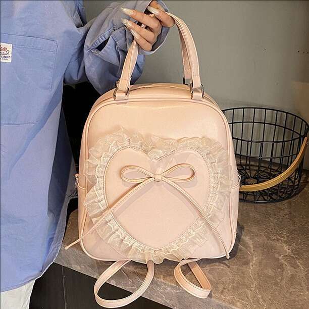 Large Capacity Handbag for Women Fashion Sweet Lace Heart Bow Backpack-for Teen Girls and Young Women