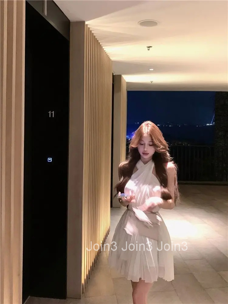 Women Dresses Sleeveless Halter Slim Elegant Summer Fashion French Style Party Mini Dress Ladies Sexy Clubwear Fashion