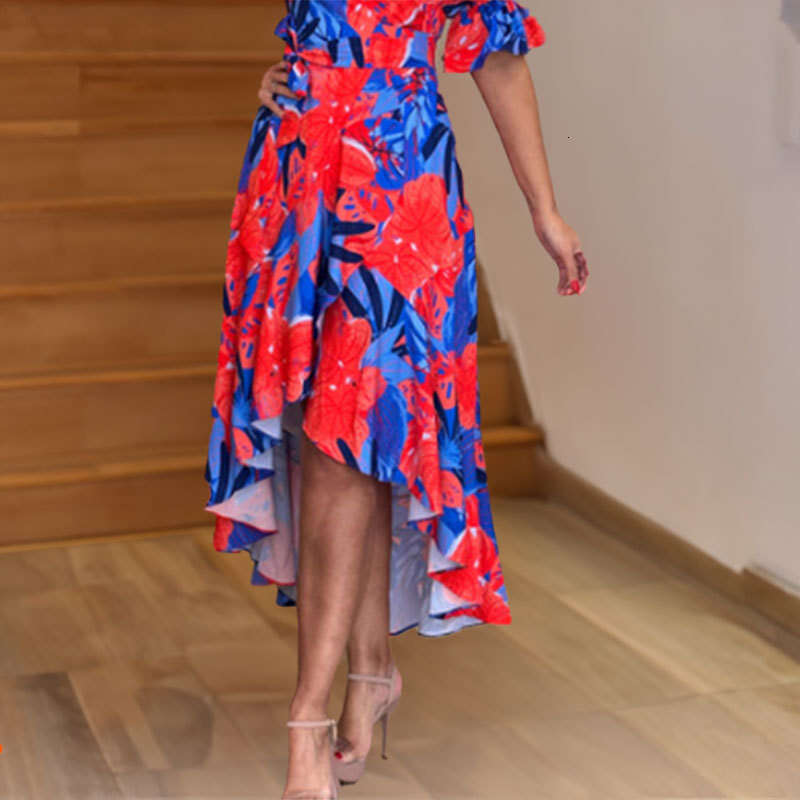 Summer New Women's Fashion Slim Waist Printed Stylish V-Neck Casual Dress 661 B5