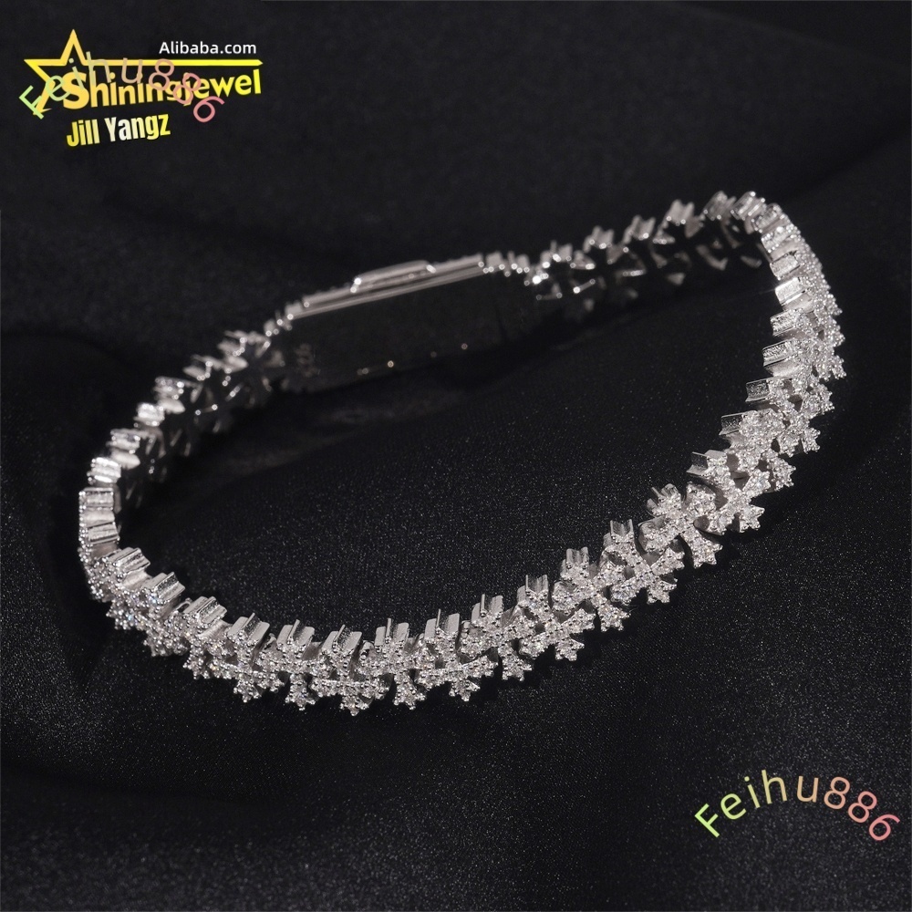 Cross Moissanite Cuban Bracelet Ready Stock Hip Hop Rock Moissanite 925 Silver Religious Jewelry Diamond Cuban Link Chain